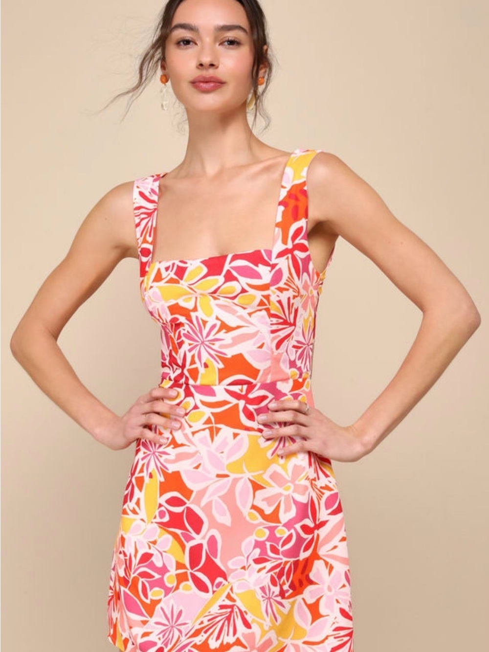 Lulu’s Women’s Effortless Joy Pink Multi Floral Print Lace-Up Mini Dress